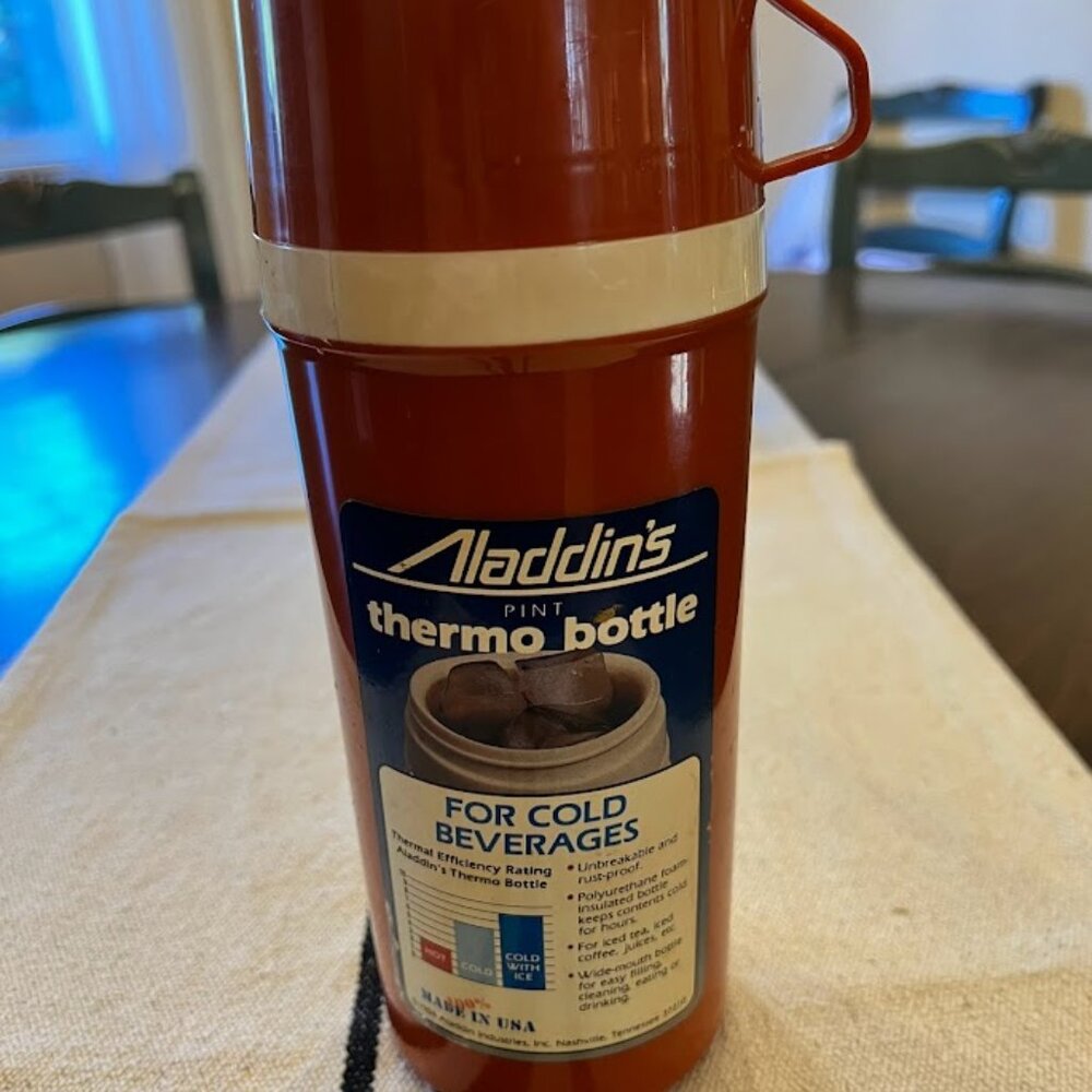 Vintage Aladdin Thermos - No. 840 - One Pint Thermo Bottle - Burnt Orange b9